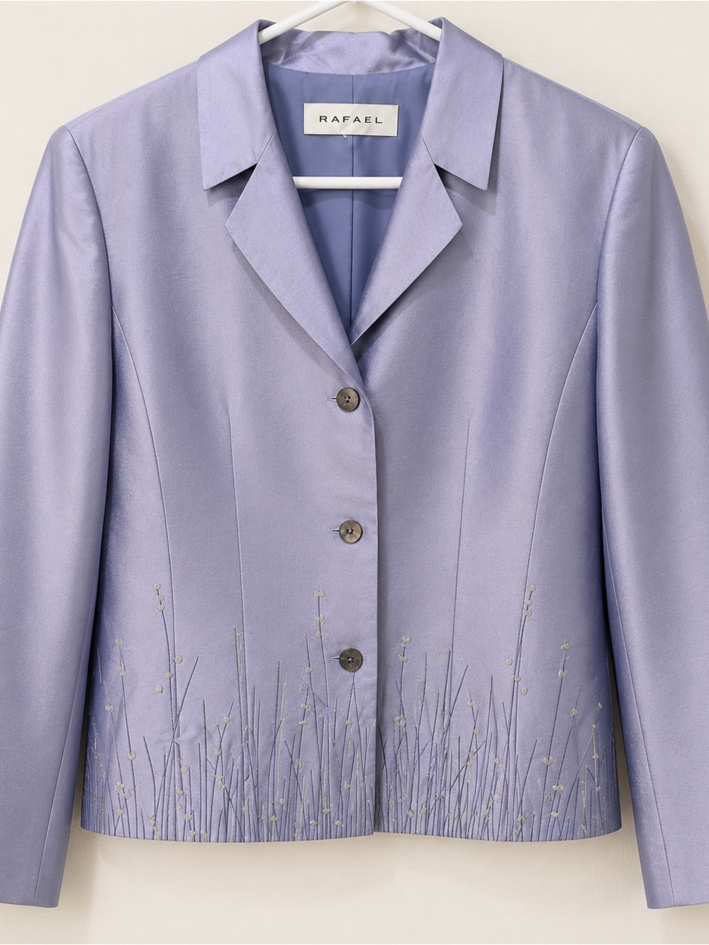 RAFAEL Lilac Satin Notch-Lapel Blazer with Subtle Embroidery